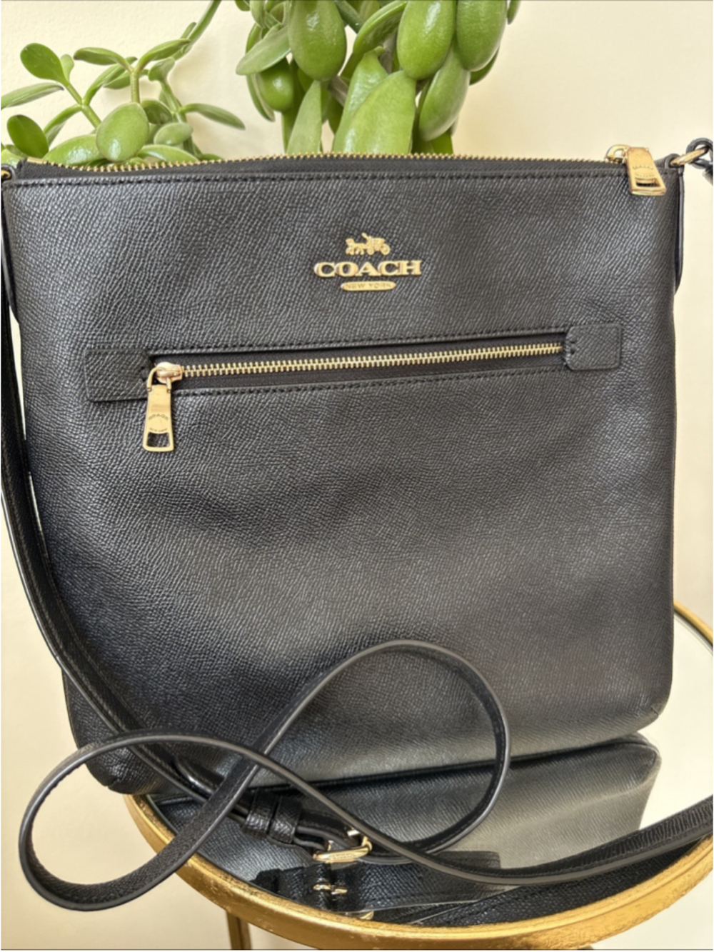 Coach Rowan File Bag Black Crossgrain Leather Crossbody C1556